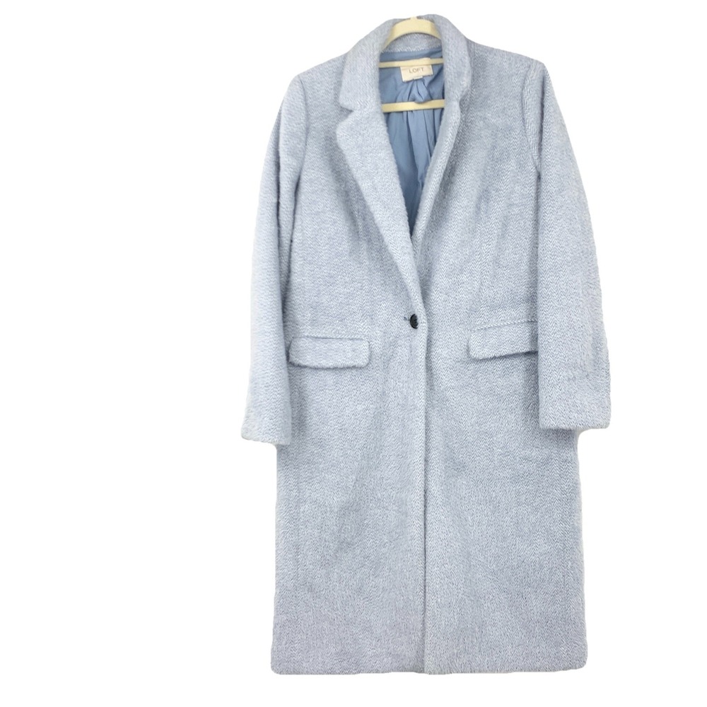 LOFT Ann Taylor Women Size Small Jacket Blue Peacoat Long 1 Button Lined Trench